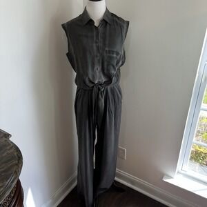 Soft Surroundings Jumpsuit Boilersuit  XS Camilla Gray Pockets Tie Waist Comfy